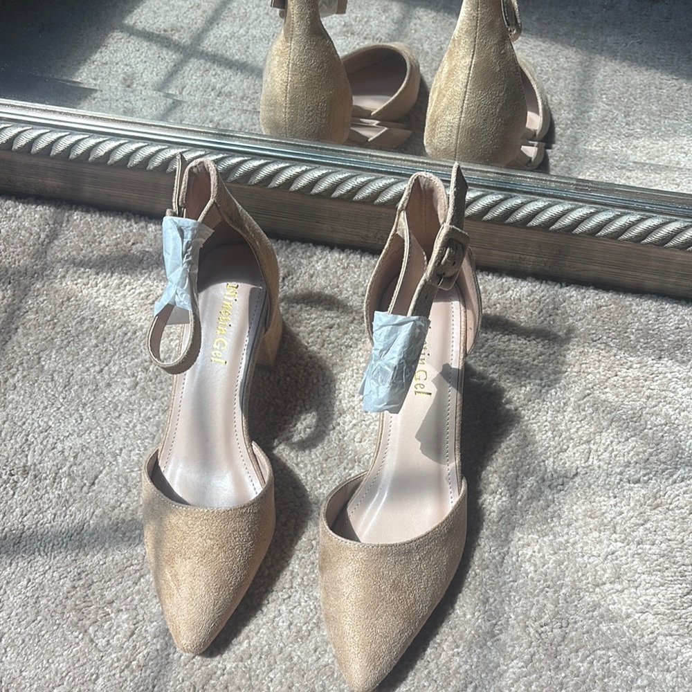Tan Pointed Toe Heels Suede Elegance